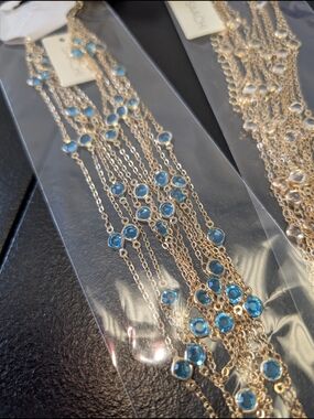 SAACHI Gold Multi-Strand Necklace with Blue Crystal Accents - BUNDLE OF 3